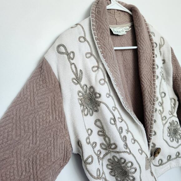 Flashback Vintage Embroidered Coatigan Retro 90s 80s Bohemian Coastal Grandma - Picture 5 of 7